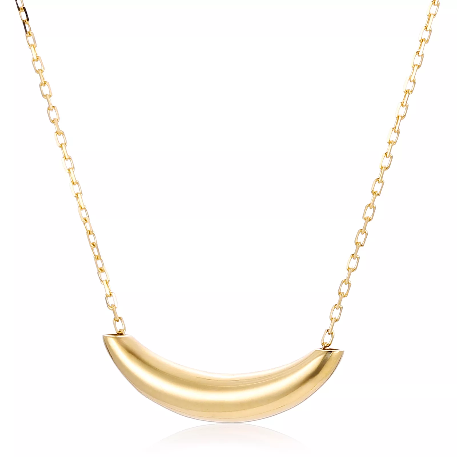 IMG_9603 18K Yellow Gold Pendant Necklace Minimalist Curved Tube Bar Style - Image 1