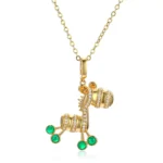 Round Cut Emerald Pendant Necklace Articulated Zebra Diamond Accents(Pendant Only)
