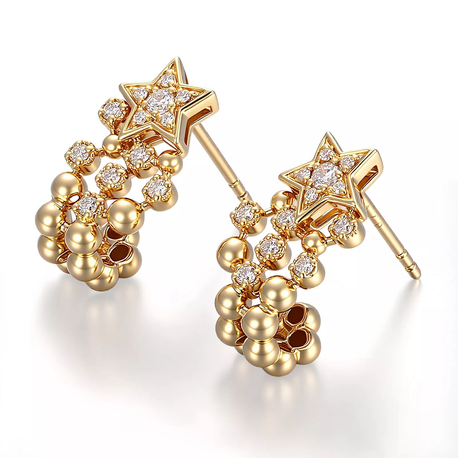 IMG_9629 Round Cut Diamond Earrings Celestial Star Beaded Cluster Style (Not Including Earring Backs) - Image 1