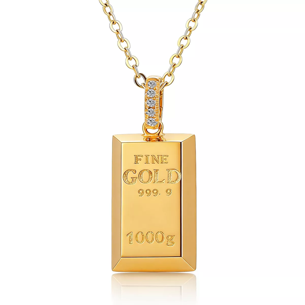 IMG_9633 Round Cut Diamond Pendant Necklace Fine Gold Bar Bullion Style (Pendant Only) - Image 1