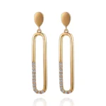 Round Cut Diamond Drop Earrings Elongated Geometric Open Link Style(Not Including Earring Backs)