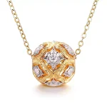 Round Cut Lab Diamond Pendant Necklace Two-Tone Openwork Sphere Style