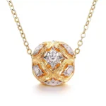 Round Cut Lab Diamond Pendant Necklace Two-Tone Openwork Sphere Style(Pendant Only) - Image 2