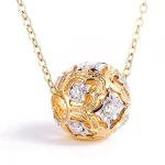 Round Cut Lab Diamond Pendant Necklace Two-Tone Openwork Sphere Style