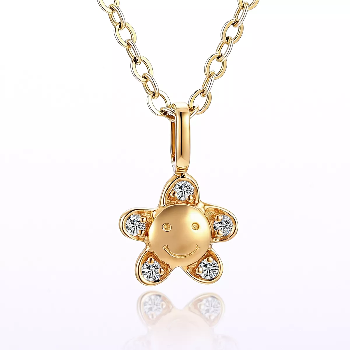 IMG_9703 Round Cut Diamond Pendant Necklace Smiley Face Flower Charm Style(pendant only) - Image 1