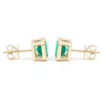 **Elegant Yellow Gold Asscher Cut Green Lab Gemstone Stud Earrings - Image 4
