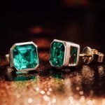 **Elegant Yellow Gold Asscher Cut Green Lab Gemstone Stud Earrings - Image 7
