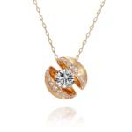 Round Cut Lab Diamond Pendant Necklace Stylized Shell Motif