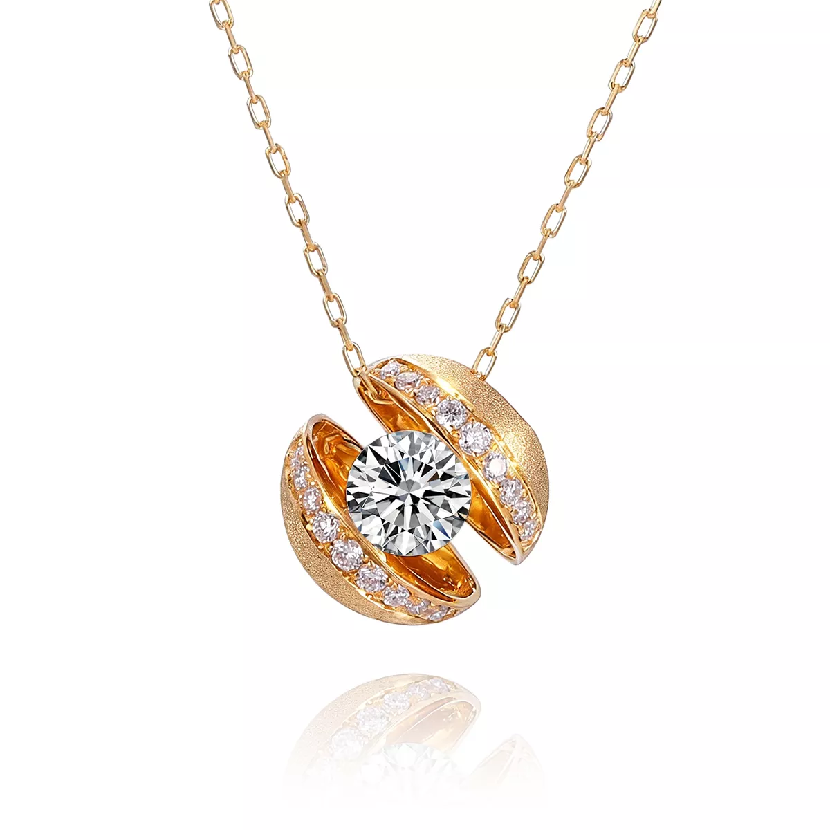 IMG_9996-1 Round Cut Lab Diamond Pendant Necklace Stylized Shell Motif - Image 1
