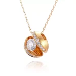 Round Cut Lab Diamond Pendant Necklace Stylized Shell Motif - Image 3