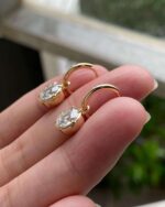 K-Gold Round Moissanite Bezel Drop Earrings. - Image 3
