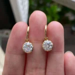 K-Gold Round Moissanite Bezel Drop Earrings.