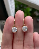 K-Gold Round Moissanite Bezel Drop Earrings.