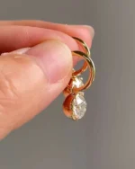 K-Gold Round Moissanite Bezel Drop Earrings. - Image 2
